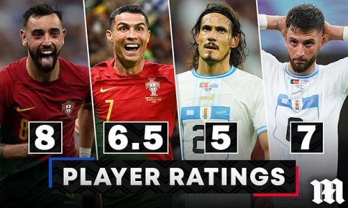 PLAYER RATINGS: Bruno Fernandes steals the show from Cristiano Ronaldo for Portugal... but Edinson Cavani flops in trying to replace Luis Suarez as Uruguay's World Cup hopes dangle by a thread