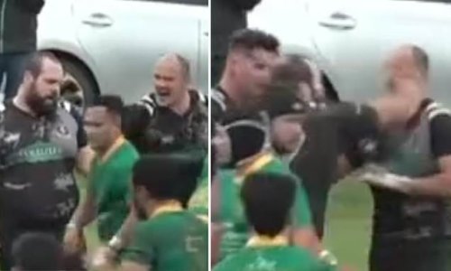 Kiwi rugby player punches his own TEAMMATE in the face after pair had a running verbal battle and he was sledged for letting in a soft try