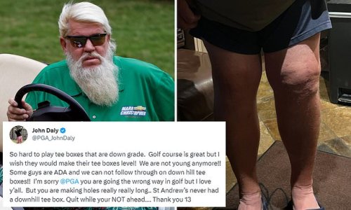 Golf cult hero John Daly, 57, shares a picture of his swollen LEGS as he pleas with PGA to remove downhill tee boxes: 'Some guys are ADA, we cannot follow through'