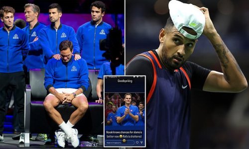 Angry tennis fans accuse bad boy Nick Kyrgios of disrespecting Roger Federer's emotional last game as Aussie takes a shot at Novak Djokovic - but stunning detail shows polarising star might not be to blame
