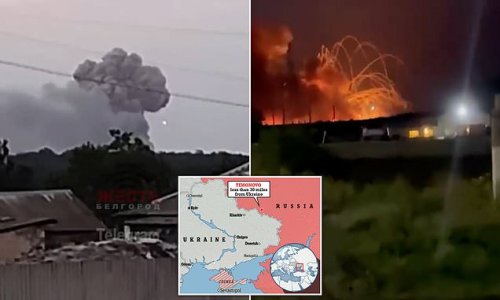 Russian ammunition warehouse along Ukraine border erupts in huge fireball sparking evacuation of two villages