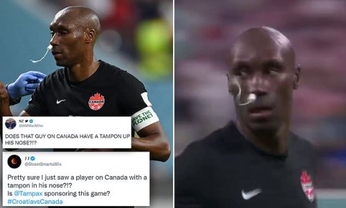 Eagle-eyed fans spot Canada captain Atiba Hutchinson with a TAMPON up his nose as he battled a nosebleed on his 100th appearance - as Croatia end their World Cup hopes with 4-1 victory