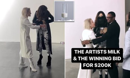 Two artists are forcibly removed from Art Basel in Miami after MILKING a woman's breasts and auctioning off the milk for $200,000