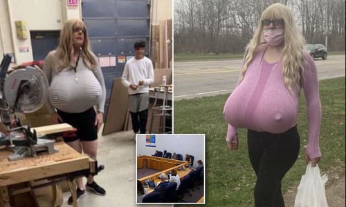 EXCLUSIVE: 'This is a school, not a circus.' Students join protestors outside school where trans teacher with oversize prosthetic breasts as authorities consider introducing DRESS CODE to force her to tone down her look
