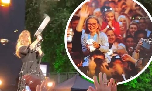 'Oh my God, they gave it to her!' Adele leaves a young fan speechless during BST Hyde Park show as she gifts tearful teen a free T-shirt and CASH after firing them into the crowd