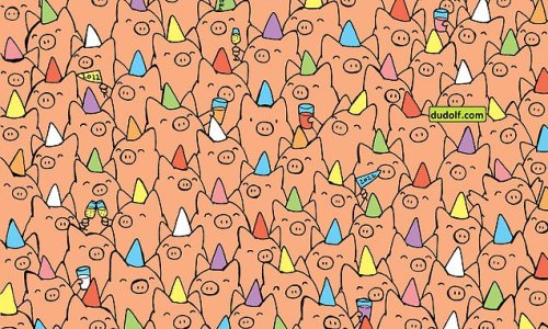 Can YOU spot the three pigs without party hats? Colourful seek-and-find puzzle will put your observation skills to the test