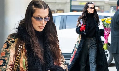 Bella Hadid picks up flowers on her way to sister Gigi's New York home
