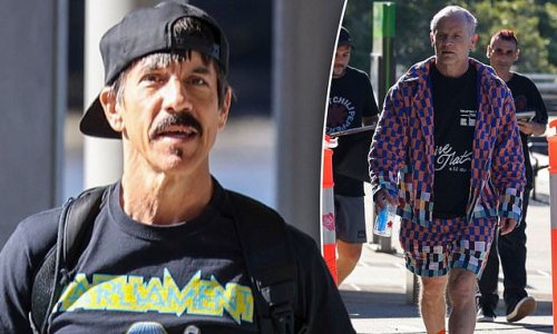 Red Hot Chilli Peppers' Anthony Kiedis and Flea show off their rock star style as they get VIP treatment and take a water taxi to Sydney concert