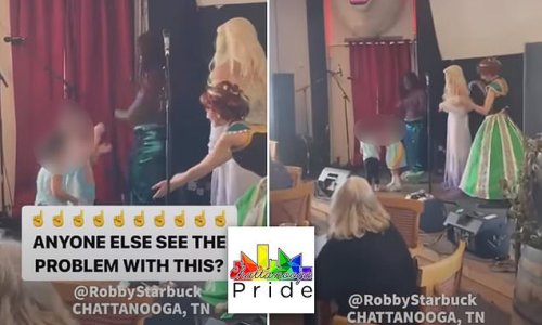 Outrage after small child appears to rub the CROTCH of a female performer at Chattanooga Pride Youth Day drag show: Event organizers contend the woman stepped away immediately - and that they've received death threats following the incident