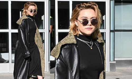 Florence Pugh Puts On A Stylish Display In Leather Coat And Platform Boots As She Arrives In Nyc 