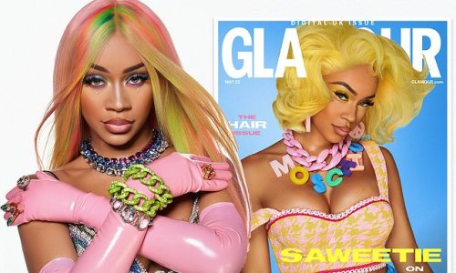 Saweetie showcases her candy-colored wigs as she graces Glamour UK's Hair issue... but she reveals she couldn't stand her natural locks when she was younger: 'I hated my hair'