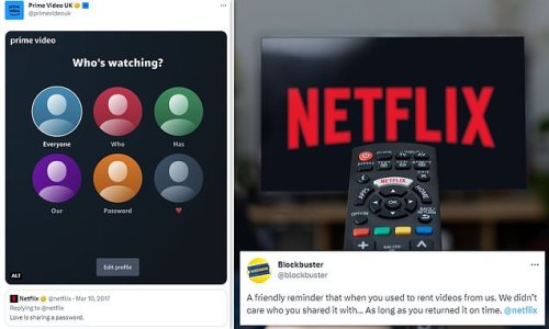 Amazon Prime Video TROLLS Netflix over its password-sharing crackdown – as even Blockbuster joins in on the mockery of the new rules