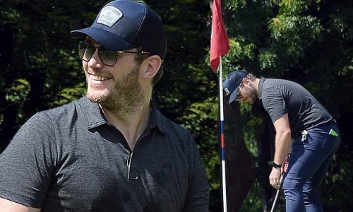 Chris Pratt looks ripped in tight polo shirt and slacks as he enjoys an afternoon of golf in LA