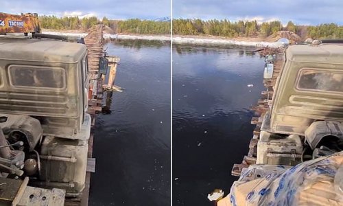 Truck crosses 6ft wide bridge over Russian river with inches to spare