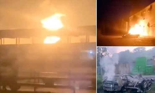 Russia in flames once more as Ukrainian drones and artillery destroy oil refinery and shell border town a day after targeting elite Moscow suburb