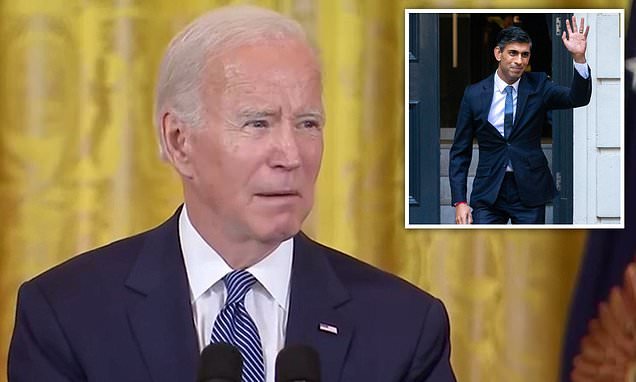 'Rashee Sanook!' Humiliating moment Joe Biden mispronounces name of the UK's new Prime Minister Rishi Sunak in congratulatory speech