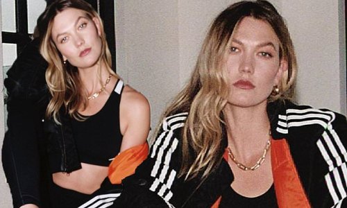 Karlie Kloss promotes Adidas sneakers while wearing sporty ensemble