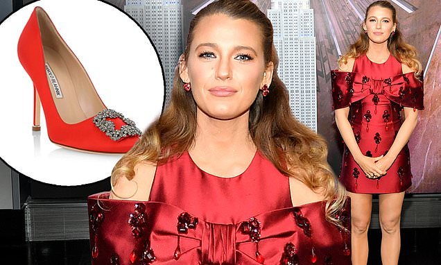 Blake Lively painted her $995 Manolo Blahnik pumps with NAIL POLISH to match her ruby red outfit: 'Worth it tho?'