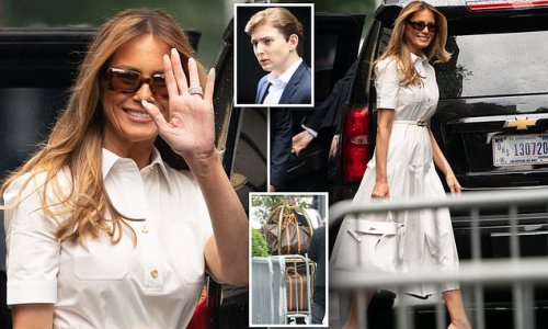 To Bedminster? Melania and Barron are seen leaving Trump Tower on ...