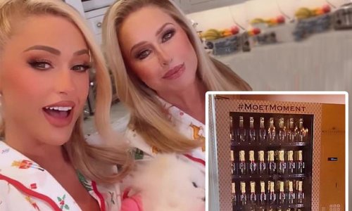 Paris Hilton shows off her mother Kathy's lavish holiday decorations which include a $38K Moet and Chandon vending machine: 'She's obsessed with Christmas!'