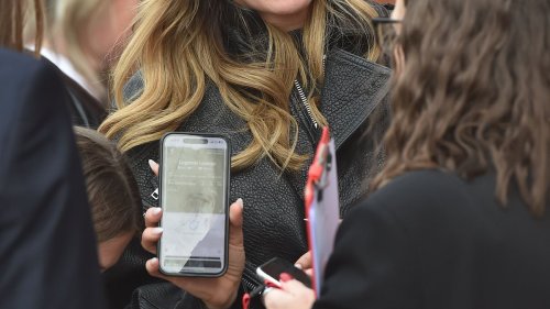 Abbey Clancy looks effortlessly stylish in a black leather jacket as she arrives at Anfield Stadium to support husband Peter Crouch playing in Liverpool Legends match
