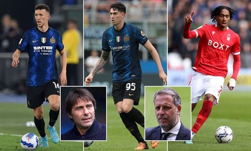 Antonio Conte holds crunch talks with Tottenham chief Fabio Paratici as they plot summer transfer business after £150m injection - with Alessandro Bastoni, Ivan Perisic and Djed Spence all on the Italian's radar
