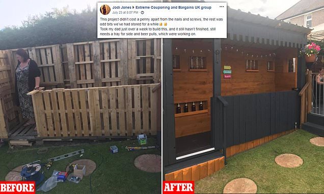 DIY dad of the year! Father builds stunning outdoor bar in his daughter's garden for FREE by using old scrap wood and disused fence panels