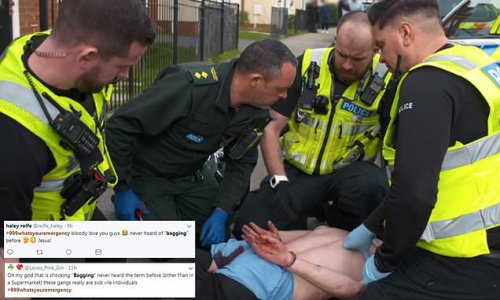 Viewers left horrified over 'bagging' after police help man who had been stabbed in the backside