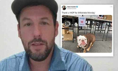 Adam Sandler reacts to IHOP's all-you-can-drink Milkshake Monday event created in his honor after he was turned away from busy restaurant
