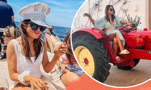 'Boats & betches': Binky Felstead rocks a white swimsuit and captain's hat in stunning throwback snap from her Ibiza hen do ahead of upcoming wedding to Max Darnton
