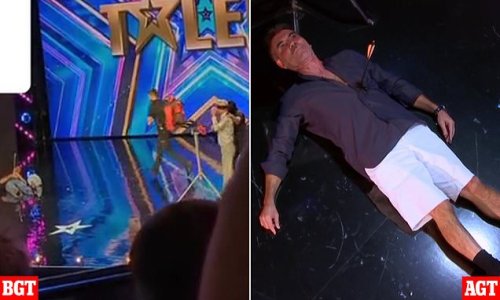 This is the moment Bruno Tonioli 'shoots' Simon Cowell with a crossbow in BGT prank branded 'disgraceful'- a year after the same trick was played on America's Got Talent