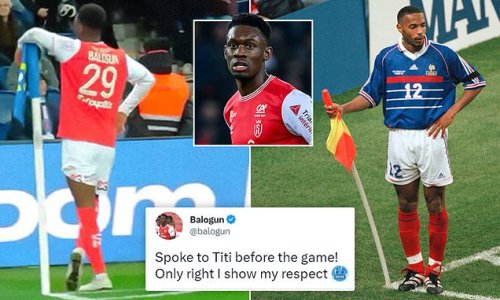 'Only right I show my respect!': Arsenal loanee Folarin Balogun pays homage to Thierry Henry after his last minute equaliser for Reims against Paris Saint-Germain, following a chat he had with the Gunners legend before the game