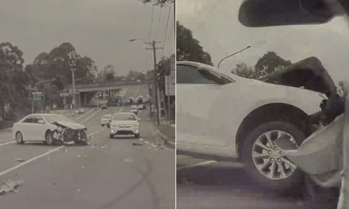 Terrifying moment a Tesla's high-quality cameras capture a Toyota smashing into it from different angles - as the electric car narrowly misses a power pole