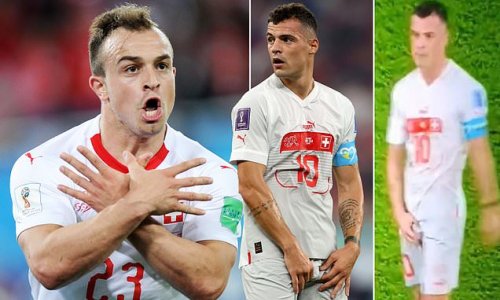 'It is a game with a lot of emotion': Granit Xhaka denies claims he tried to goad Serbia's bench, after grabbing HIS CROTCH during World Cup clash... as Switzerland team-mate Xherdan Shaqiri opts against 'eagle-hand' celebration that landed fine in 2018