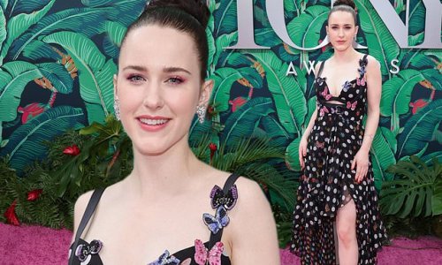 Rachel Brosnahan flaunts cleavage in a black polka-dot Versace gown at ...