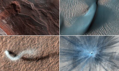 Mars from above: NASA shares photos of the Red Planet captured by its Reconnaissance Orbiter to mark the spacecraft's 15th anniversary since launch - including a spectacular shot of an avalanche