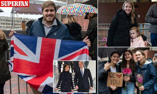 Excited American royal-watchers travel up to FOUR HOURS to greet Prince and Princess of Wales as they touch down in Boston - as palace racism storm rages in London