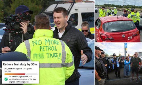 Petition to slash fuel duty soars past 300,000 after police move in to arrest protestors blocking M4 as rolling roadblocks bring traffic to standstill across motorway network