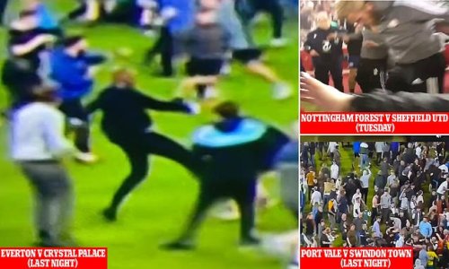 Police investigate after Crystal Palace boss Patrick Viera is seen ATTACKING Everton fan who screamed at him 'suck on that you muppet!' as man, 25, is arrested after video appears to show Sheffield United striker Oli McBurnie stamping on a pitch invader