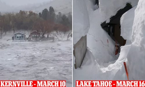 REVEALED: California has been inundated with 78 TRILLION gallons of water during historic rain and snow storms, with amount equivalent to 110m Olympic swimming pools or two Lake Tahoes