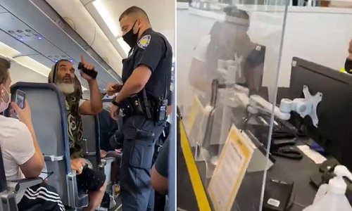 Shocking moment man is kicked off a Spirit Airlines flight to Florida for refusing to wear a face mask before take-off at LaGuardia Airport