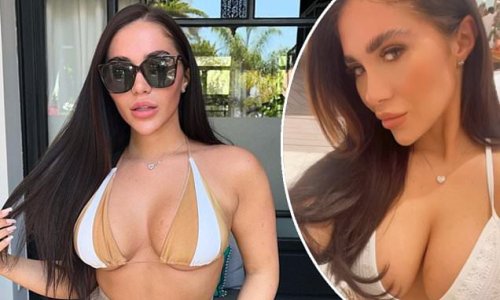 TOWIE's Chloe Brockett wows in a plunging bikini while soaking up the sun with co-stars Amber Turner and Courtney Green in Morocco