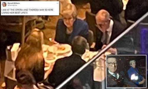 A dish best served cold, Theresa? May is spotted 'living her best life' as she dines with friends after enjoying clown opera Pagliacci which ends with famous line 'the comedy is finished'... and Gove was there too