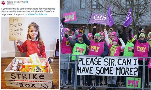Union barons encourage children to make snack boxes for striking teachers - as millions of parents scramble to arrange childcare tomorrow with up to HALF of schools set to shut