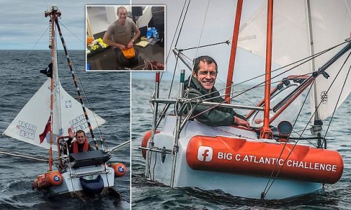 British daredevil sailor is forced to delay solo attempt to cross the Atlantic in a tiny 3ft boat after discovering his boat takes on water