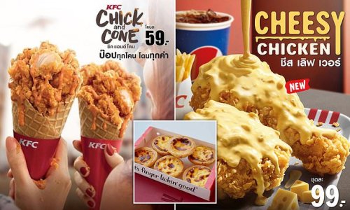 Foodies are going wild for KFC's never-before-seen Thai menu items - including fried chicken in waffle cones, custard tarts and VERY indulgent drinks