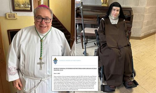 Wheelchair-bound Texas Mother Superior is banished from order of nuns as Fort Worth Bishop finds her GUILTY of 'violating vow of chastity with a priest' in decision her lawyer says is 'immoral and unjust'