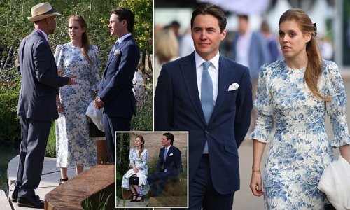 Blooming Bea! Princess Beatrice is elegant in £248 white and blue floral Reformation dress as she joins her husband Edoardo Mapelli Mozzi at Royal Chelsea Flower Show