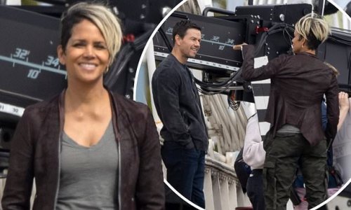 Halle Berry and Mark Wahlberg look in good spirits as they film scene for upcoming thriller Our Man From Jersey on London's Albert Bridge