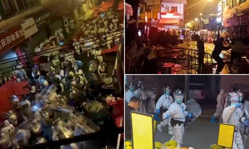 China fights to escape Xi's lockdown tyranny: Protesters turn streets into warzones, with hazmat-clad Covid-enforcers cowering under riot shields as bottles rain down on them and police strong-arming demonstrators